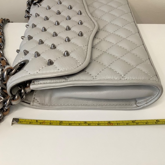 NEW Rebecca Minkoff Quilted Studded Chain Shoulder Crossbody Leather Bag Grey - Picture 3 of 7